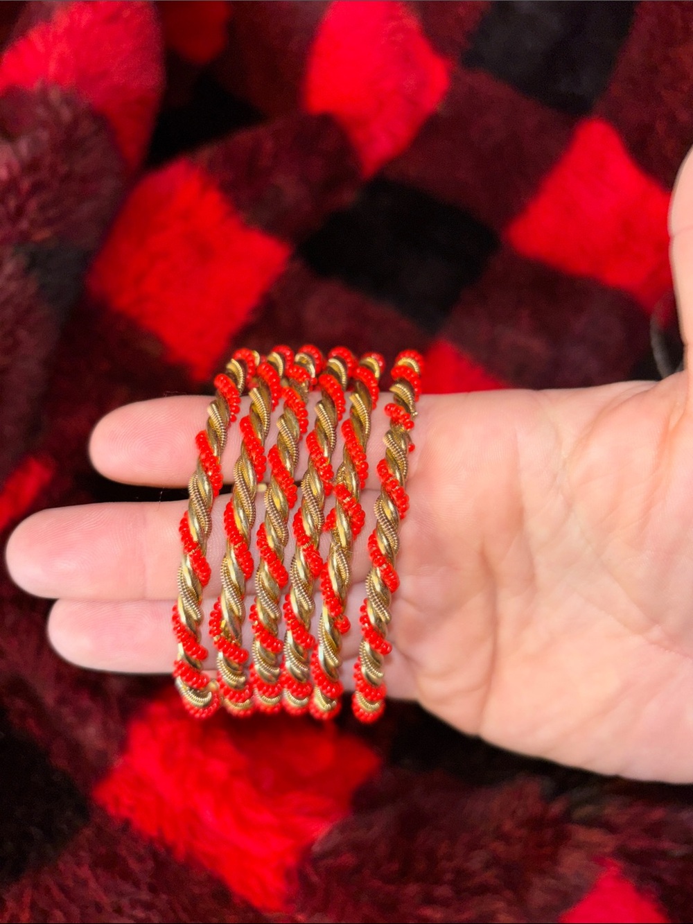 Red and Gold Twisted Rope Bracelet Set (6) - Picture 5 of 5